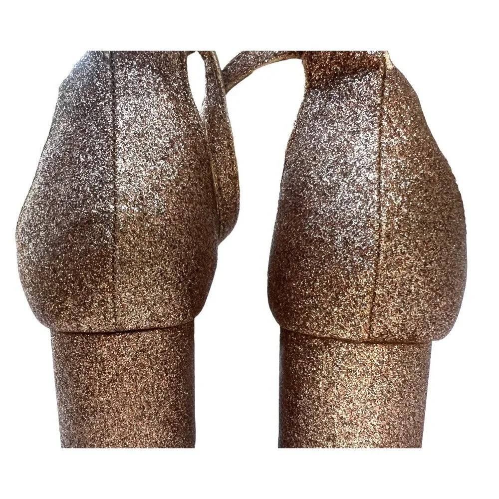 Betsey Johnson Women’s Size 6.5 Heels Rose Gold Glittery with Sequin Flowers 2” - Picture 6 of 9